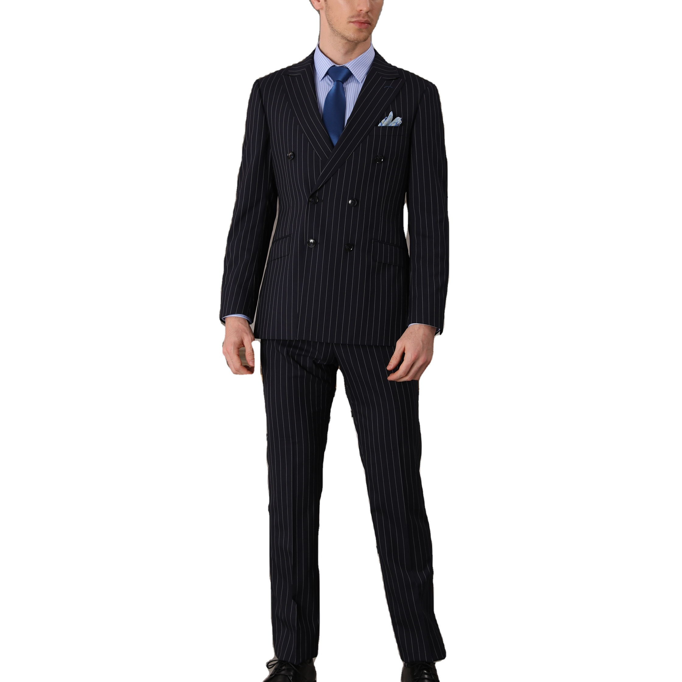 Shenzhen Tailor Shop Tailor-made High-quality Wool Cashmere Black and White Stripes Slimming Business Three Suits