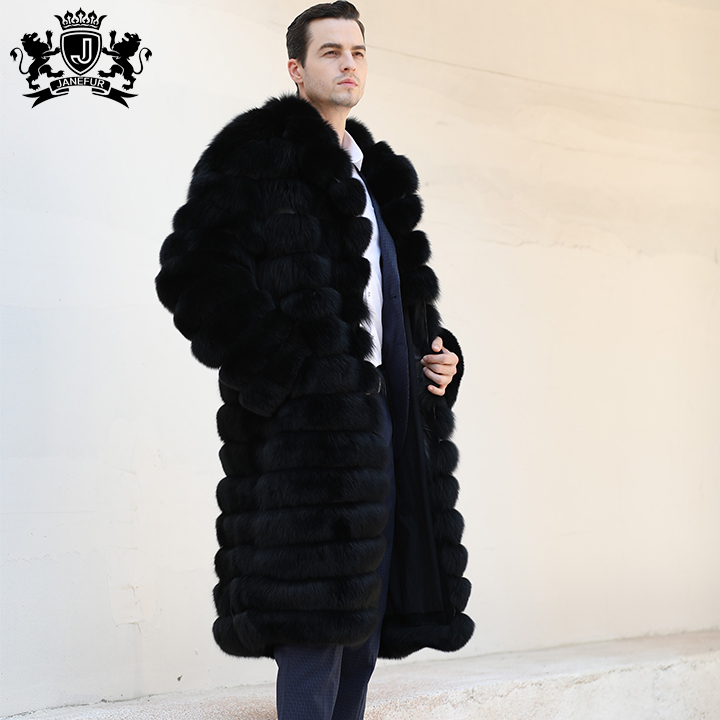 Winter New Men's Fox Fur Coat Long Style Fur Collar Jacket Men Fur Overcoat