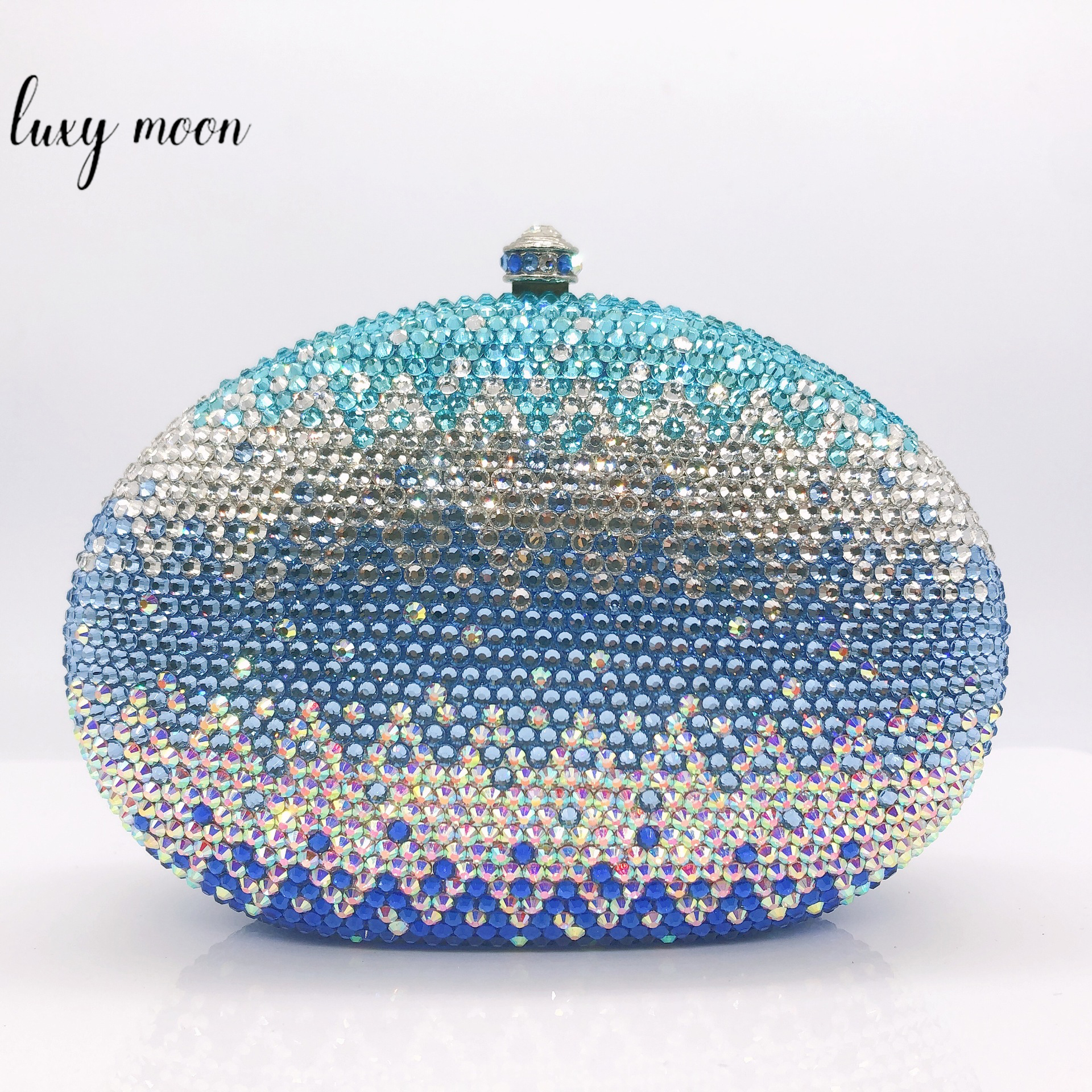 Luxury Bling Blue Gradient Color Diamond Studded Clutch Bags Evening Bag Ladies Handbags For Wedding NE814