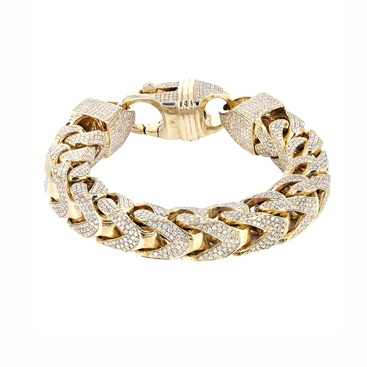 Sgarit Jewelry Custom Yellow Gold Men Iced Out 10k Gold 30 Carats Moissanite Diamond Franco Bracelet 14mm With