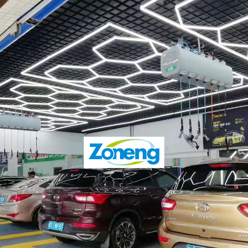 High Effective Car Workshop Detailing Lights Led Garage Lamp Hexagon Lights Automobile Service Bay Lighting 