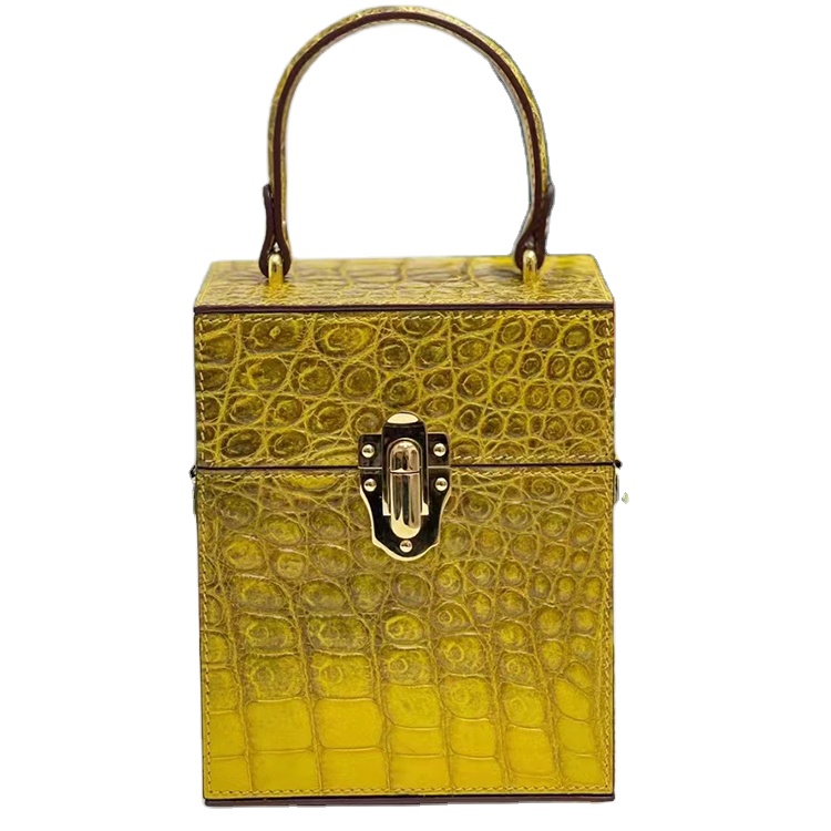 Elegant design exotic luxury women real crocodile skin tote bag genuine crocodile leather box shape bag