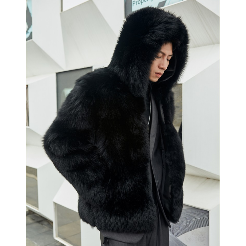 Wholesale Thick Warm Men Real Fur Coats Hooded For Winter Middle Long Mens Fox Fur Jackets 