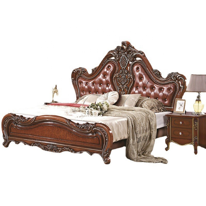 European Style Classical Bed French Luxury Bedroom Furniture Antique King Size Double Bed 