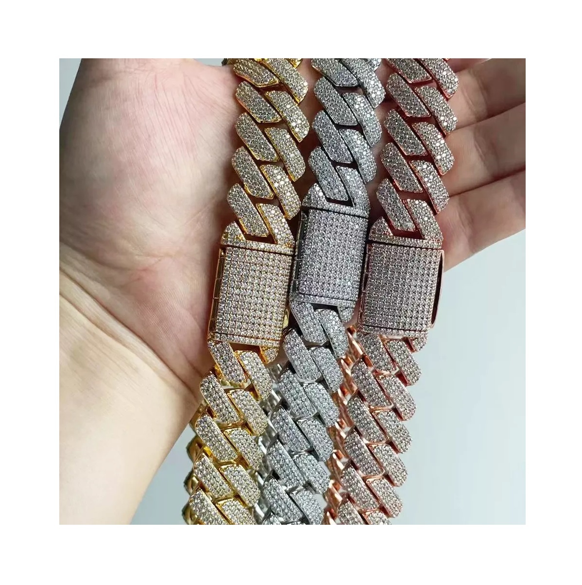 Yahweh Hot Sale Hiphop Style 10k Gold &amp; 925 Sterling Silver Cuban Chain With Natural And Moissanite Diamond Bracelet