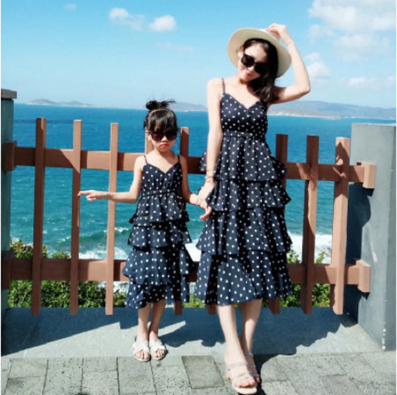 Summer Women Hot Sale Print Dresses Bohemian Matching Mother Daughter Short Sleeve Ruffle Party &amp; Occasion Wear Dress