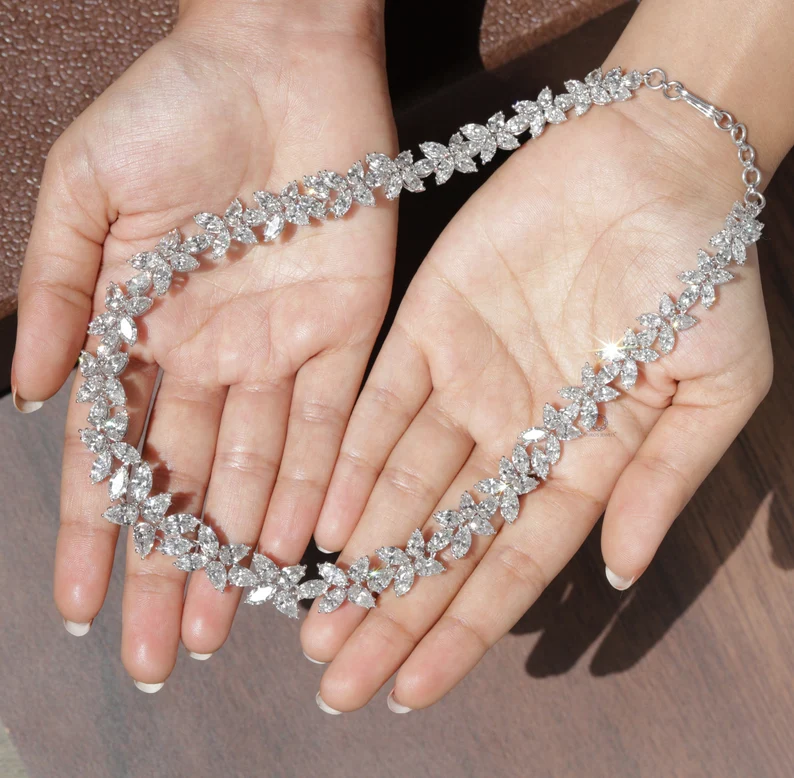 Natural Marquise Cut Handmade Diamond Latest Necklace Designs Necklace Set Women Jewelry Manufacture Fine Jewelry