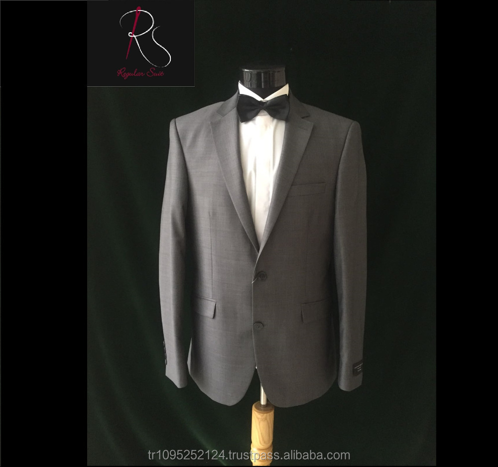 High Quality 2 Piece Grey %100 Wool Business Man Suit