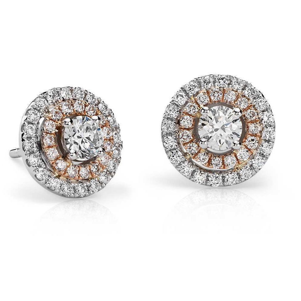 14k Multi-tone Gold Real Round Cut Diamond Cluster Earring 
