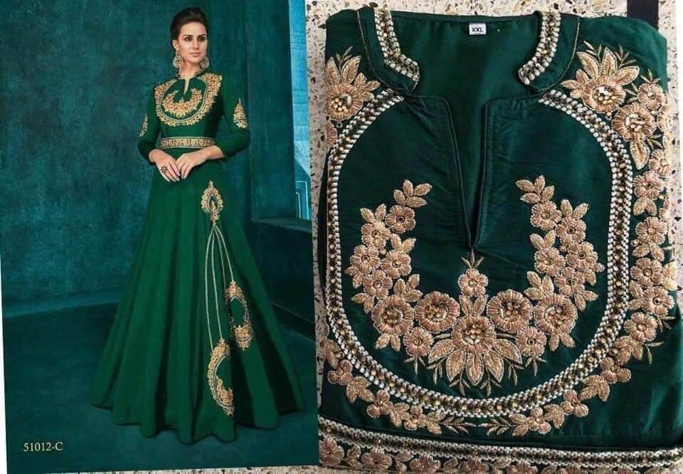Partywear Silk Anarkali  Indo Western Dress Full Gown Embroidery work 3/4th sleeve with waist belt design