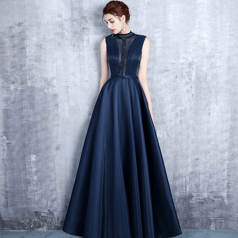 Satin Dress High-End Light Luxury Niche 2022 New High-End Texture Banquet Temperament Host Evening Dress for Women