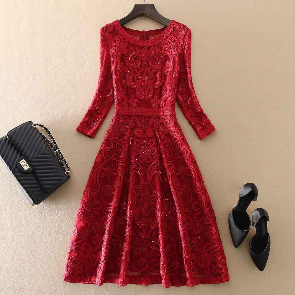 European And American Famous Wedding Mom Wedding Banquet Mother-In-Law High-End Temperament Formal Dress Large Size Women 'S Dress Mid-Length Slimming