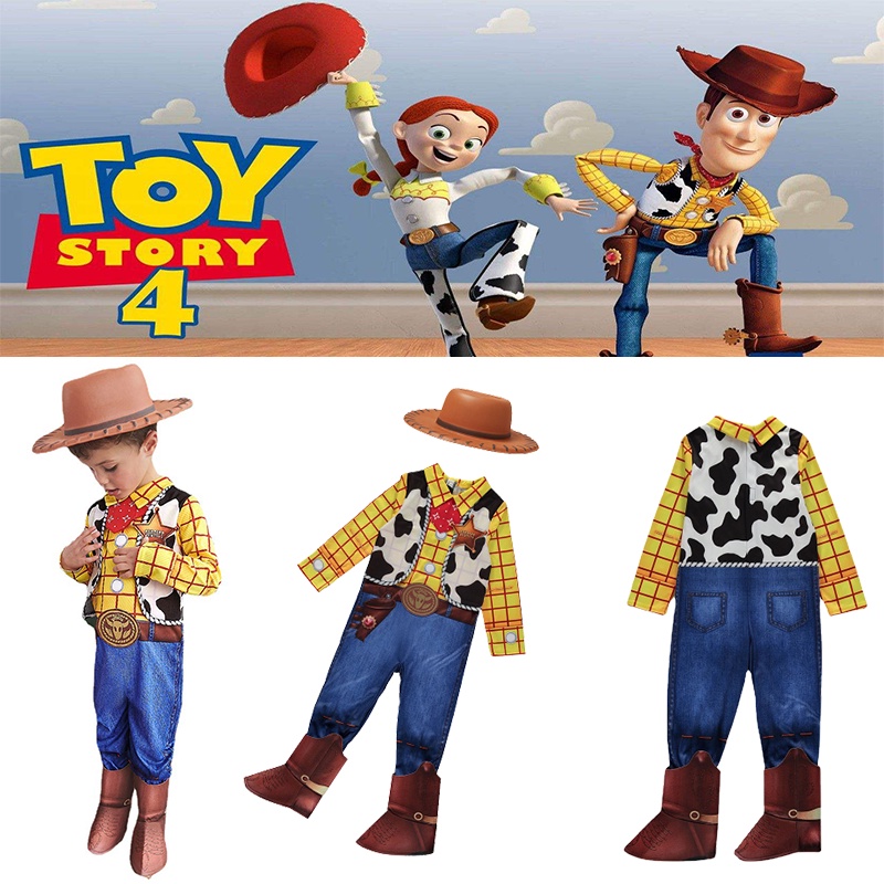 MUGE New Arrival Boys Woody Costumes Kids Deluxe Children Fancy Dress Halloween Costume for Kids Woody Role Play Cowboy Costume Suit