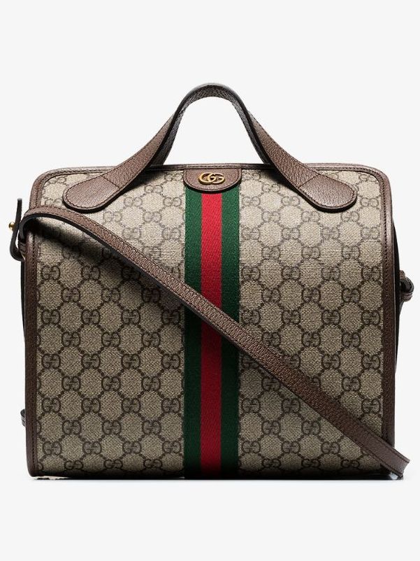 GUCCI Beige And Brown Supreme Ophidia Mini Duffle Bag Tote Boutique Model